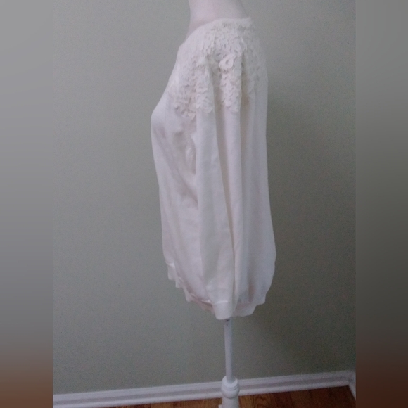 Lands' End Supima Cotton Lace Pullover Sweater - Picture 3 of 6